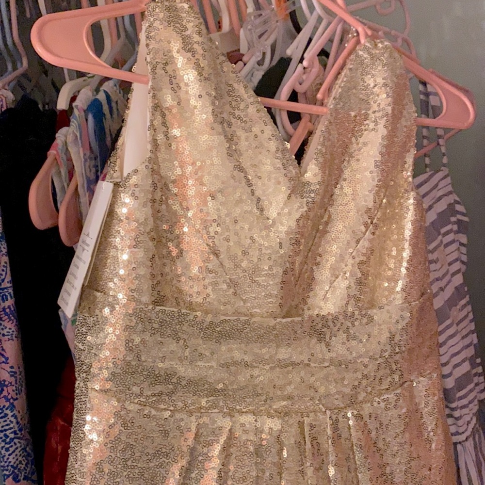 Junior bridesmaid flower girl gold sequin dress